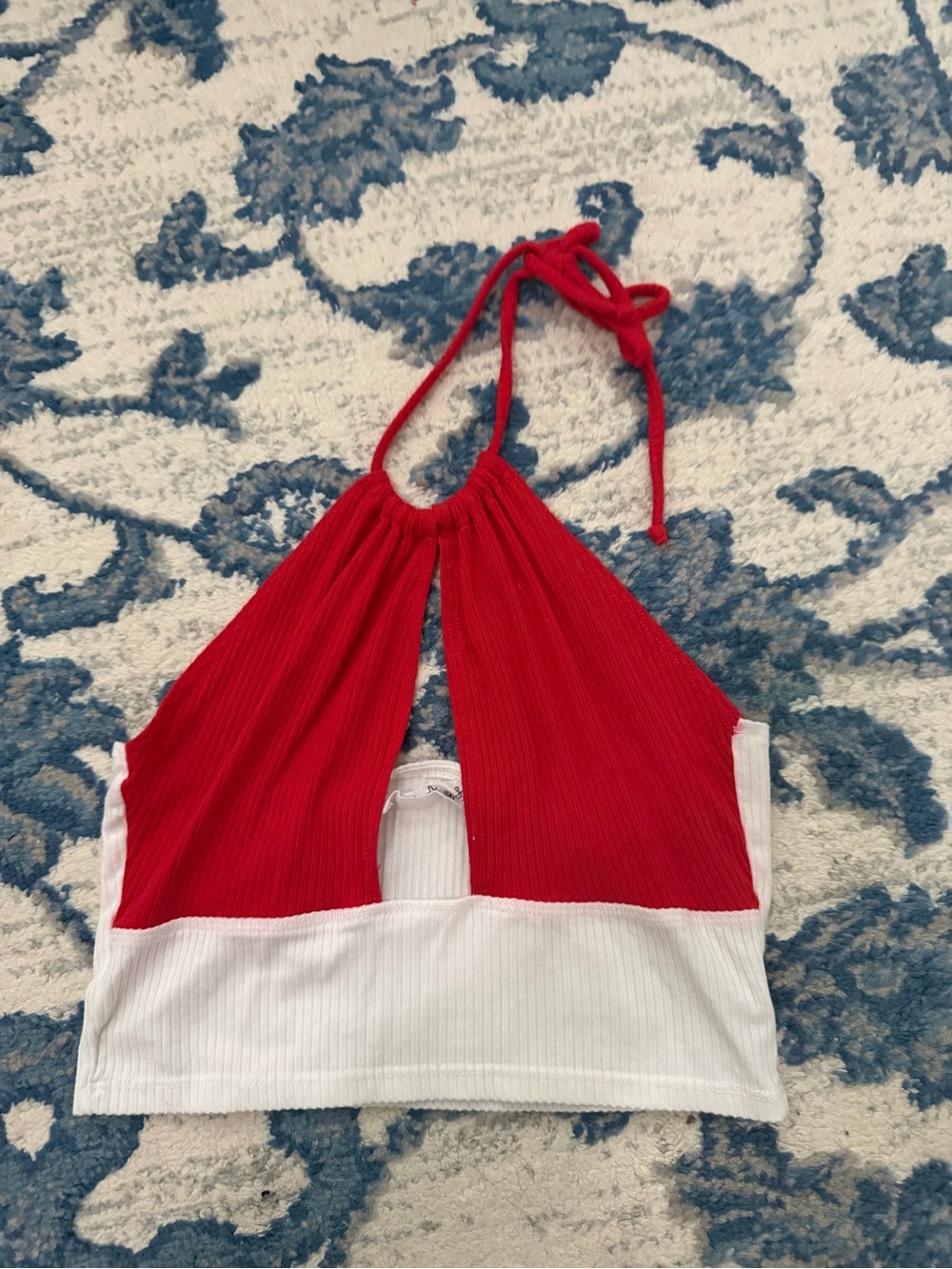 SHEIN Red and White Halter Crop Top